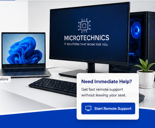 Laptop and desktop computer setup for Microtechnics IT support